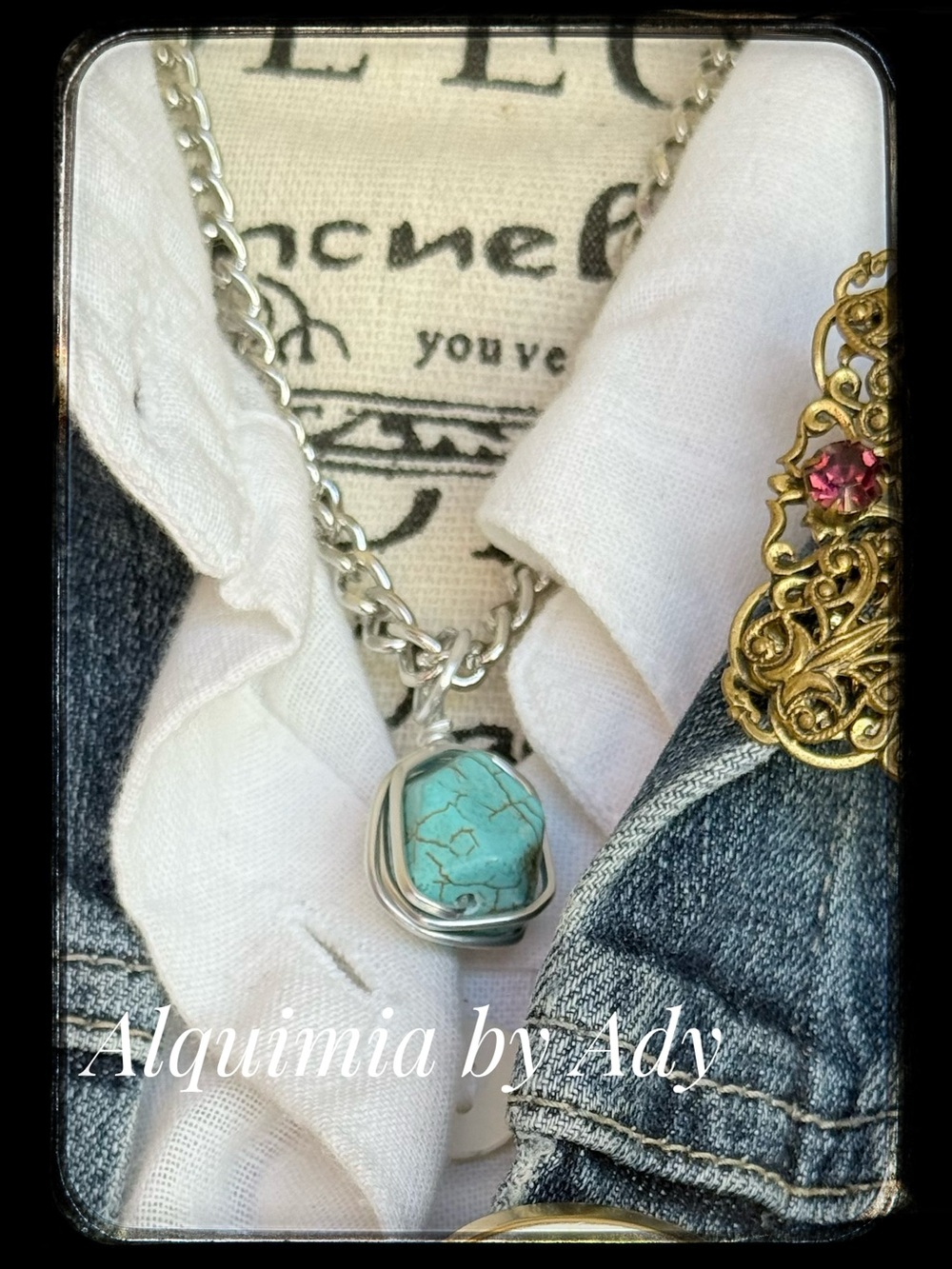 Alquimia Turquoise Stone Necklace with Silver Chain